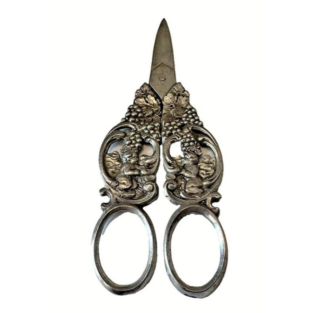 Vintage 800 Silver Italy Fratelli Coppini Pan Grape Cherub Shear‎ Scissors 64 GR